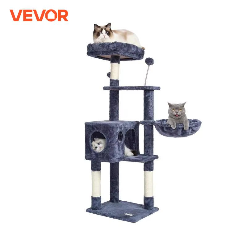 VEVOR Cat Tree for Indoor Cats 45.2" Cat Tower with Cat Condo Sisal Scratching Post Hammocktop Perch Jumping Platforms Dark Grey
