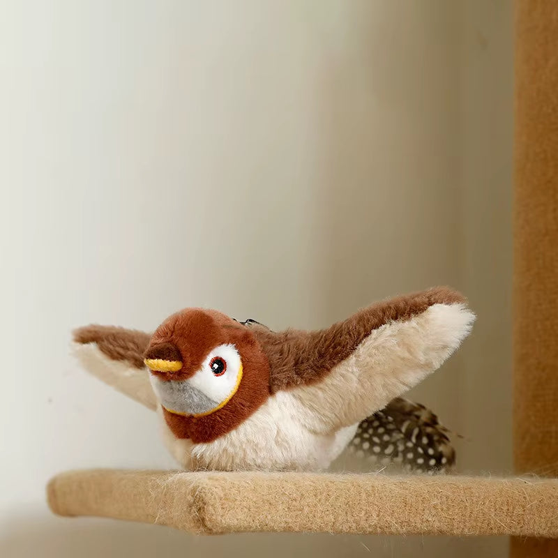 Interactive Cat Toys Rechargeable Flying Bird Cat Toy Chirping Flapping Bird(No Flying) Can Add Catnip Touch Activated Plush Toy