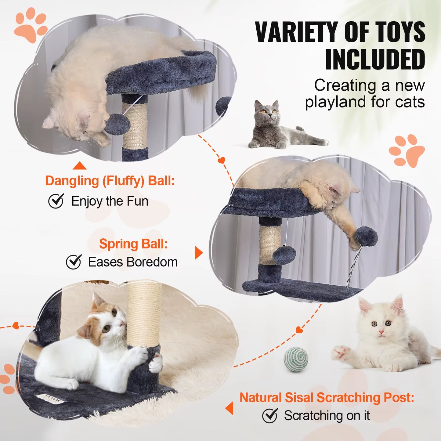 VEVOR Cat Tree for Indoor Cats 45.2" Cat Tower with Cat Condo Sisal Scratching Post Hammocktop Perch Jumping Platforms Dark Grey