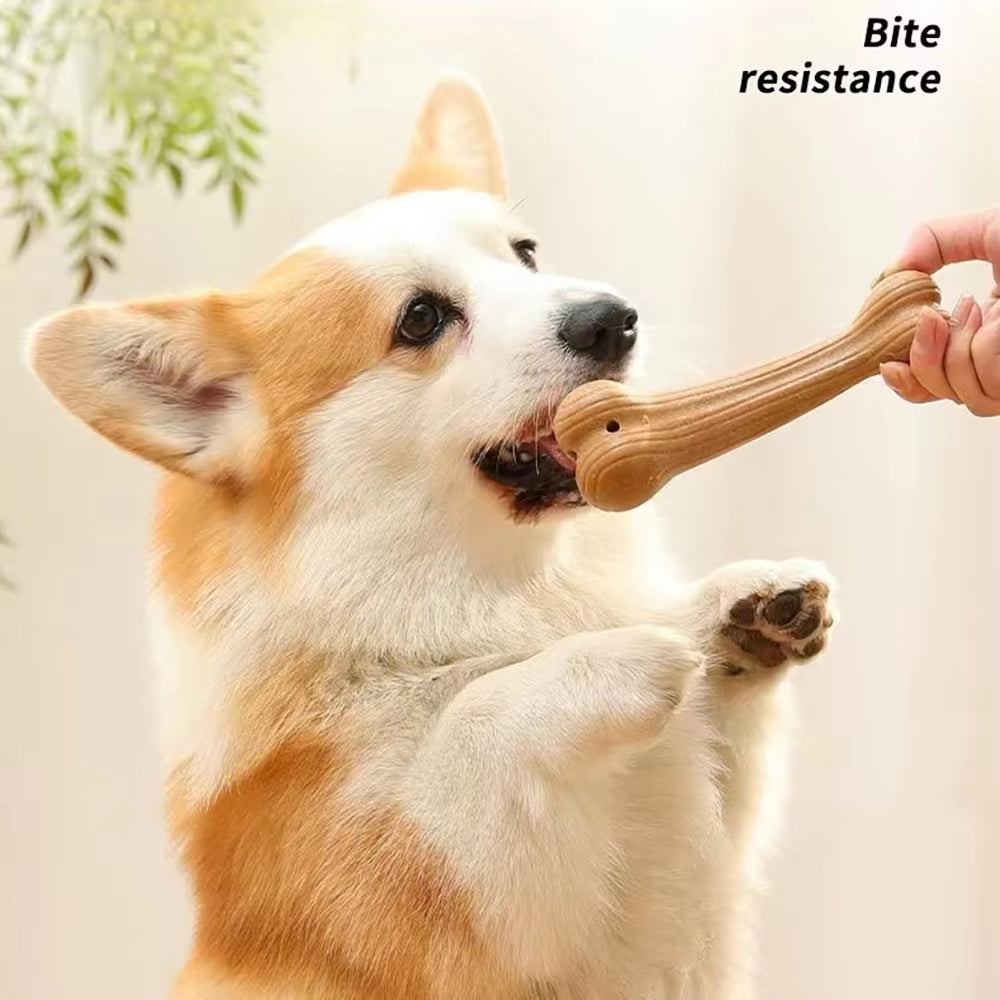 Durable Pine Wood Dog Chew Toy - Bite Resistant Molar Cleaning Stick in Cute Bone Shape