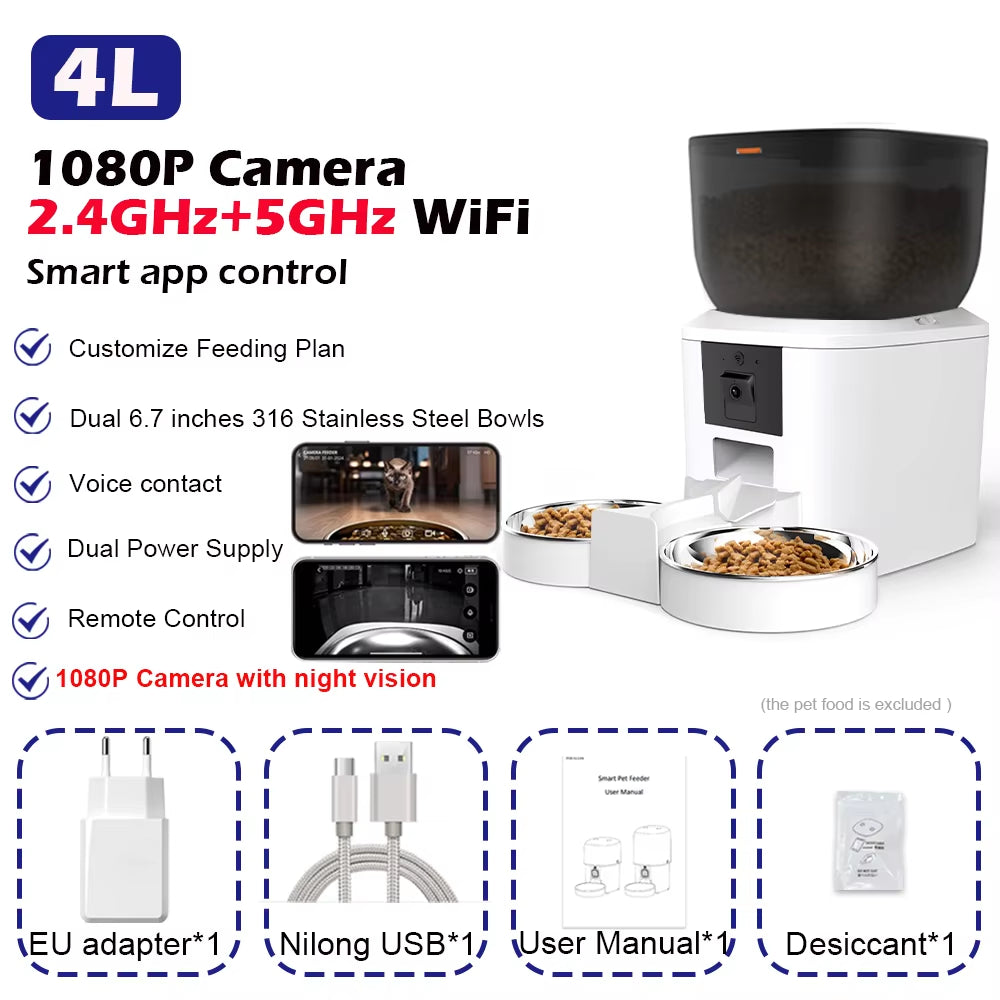 8L Smart Automatic Cat Feeders with 1080P HD Camera 5G Wifi Pet Feeder Tuya APP Control Automatic Cat Dog Food Dispenser