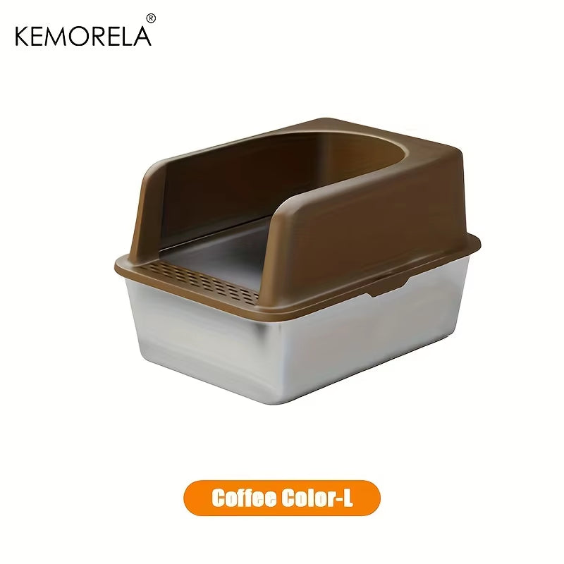 XL 60/50CM Stainless Steel Litter Box with Lid High Side Large Litter Box Suitable for Large and Small Cats Does Not Absorb Odor