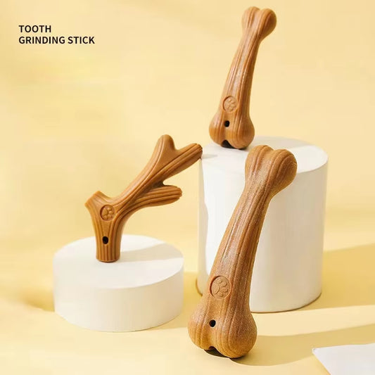 Durable Pine Wood Dog Chew Toy - Bite Resistant Molar Cleaning Stick in Cute Bone Shape