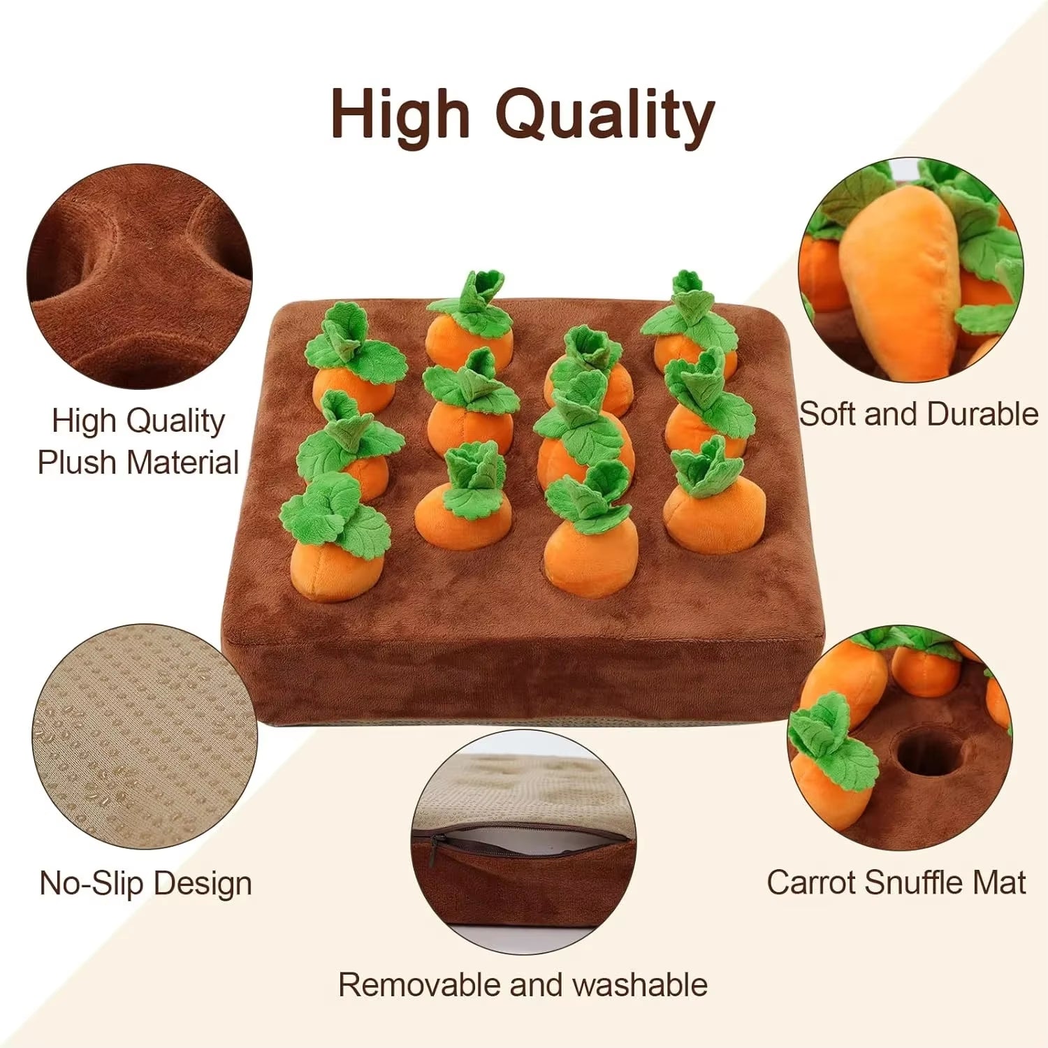 Interactive Dog Rot Snuffle Mat for Dogs Plush Puzzle Toys Non-Slip Nosework Feed Games Pet Stress Relief with 12 Carrots