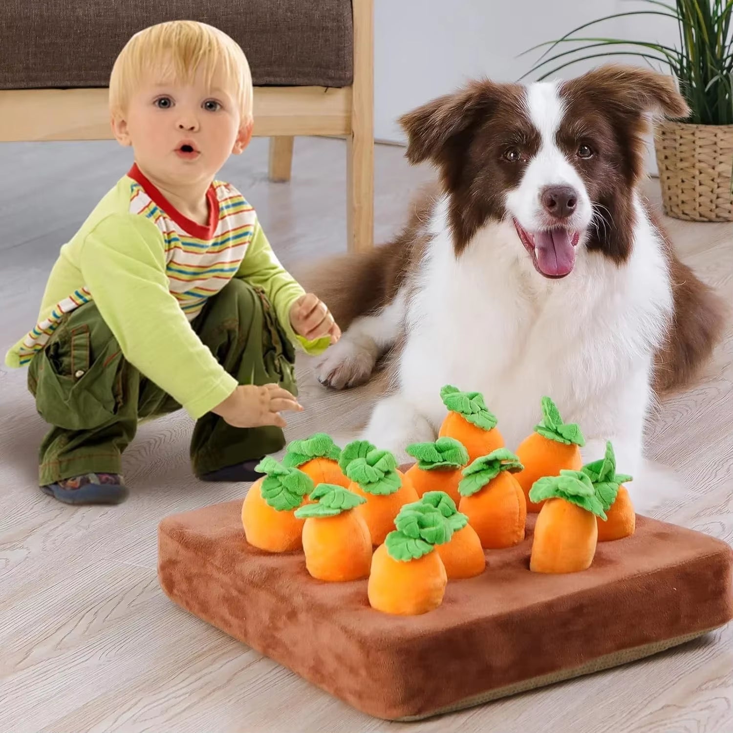 Interactive Dog Rot Snuffle Mat for Dogs Plush Puzzle Toys Non-Slip Nosework Feed Games Pet Stress Relief with 12 Carrots