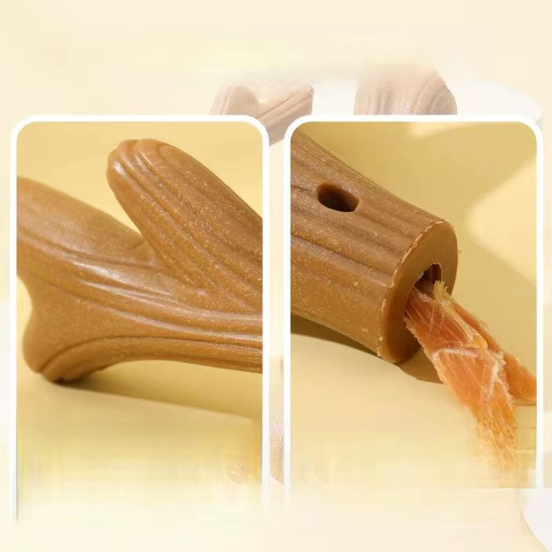 Durable Pine Wood Dog Chew Toy - Bite Resistant Molar Cleaning Stick in Cute Bone Shape