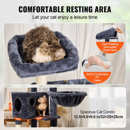 VEVOR Cat Tree for Indoor Cats 45.2" Cat Tower with Cat Condo Sisal Scratching Post Hammocktop Perch Jumping Platforms Dark Grey