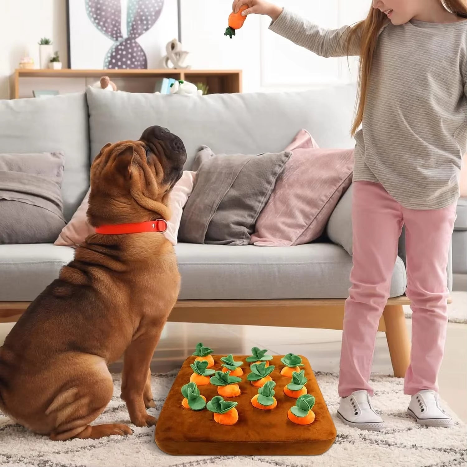 Interactive Dog Rot Snuffle Mat for Dogs Plush Puzzle Toys Non-Slip Nosework Feed Games Pet Stress Relief with 12 Carrots