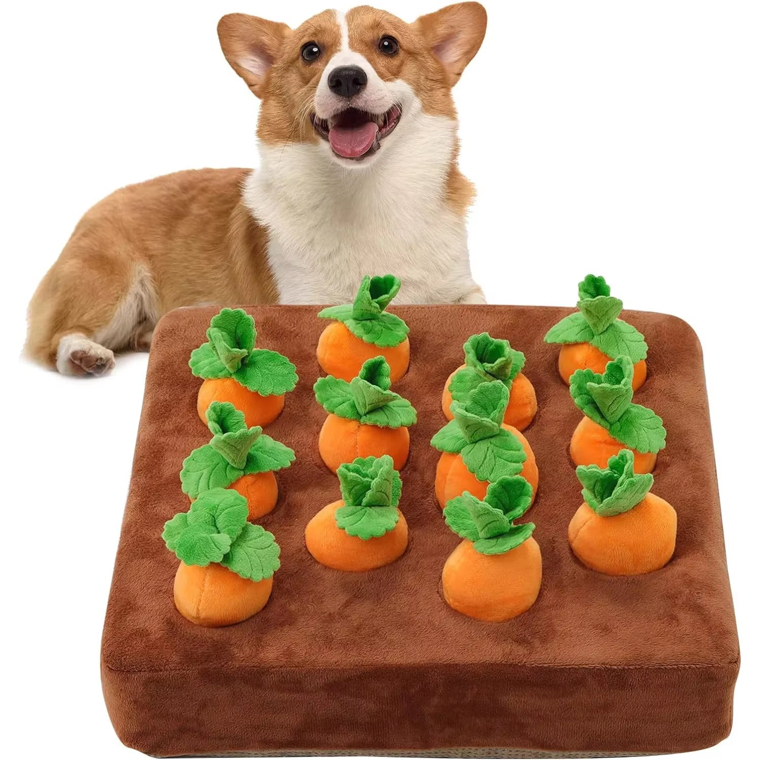 Interactive Dog Rot Snuffle Mat for Dogs Plush Puzzle Toys Non-Slip Nosework Feed Games Pet Stress Relief with 12 Carrots
